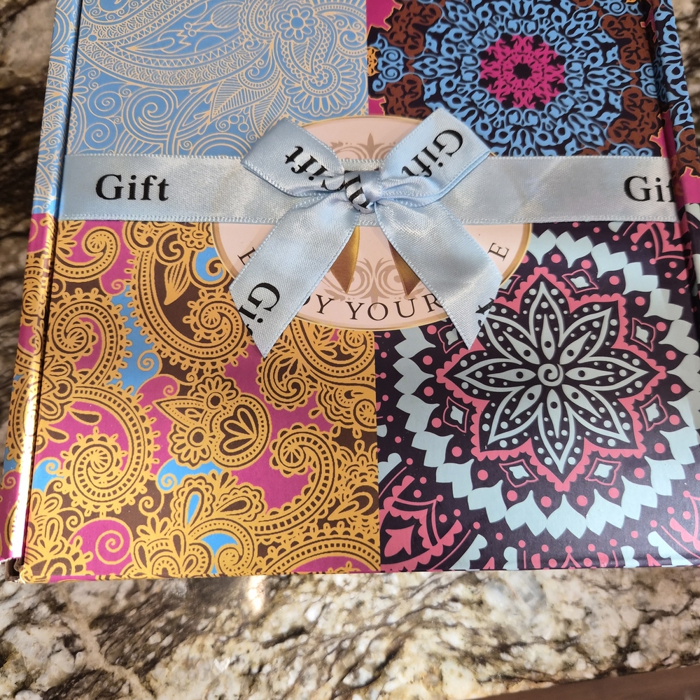 Colorful Patterned Gift Box with Ribbon